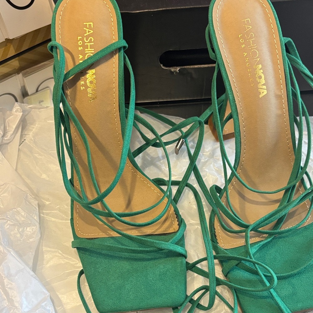 Fashion Nova Emerald Strappy Heels